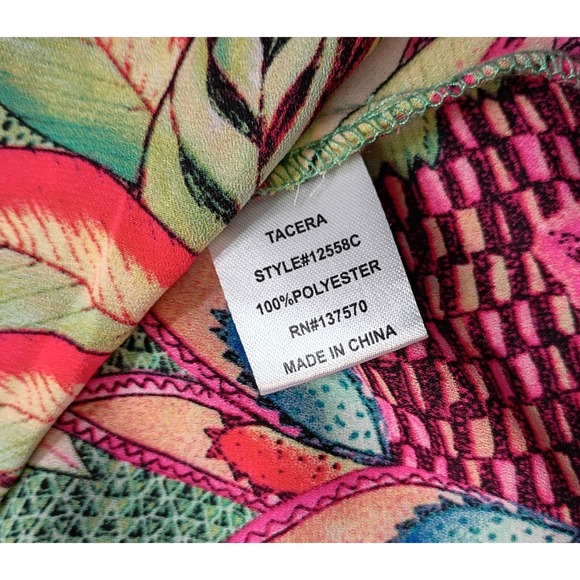 Macy's Tacera Women's M Summer Beach Party Boho 70's 3/4 Flare Neon Floral - Picture 4 of 12